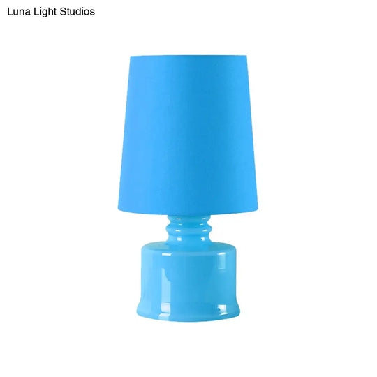 Mara - Macaron Fabric Cylindrical Night Lamp 1 Light Blue/Yellow/White Table With Drum Glass Base