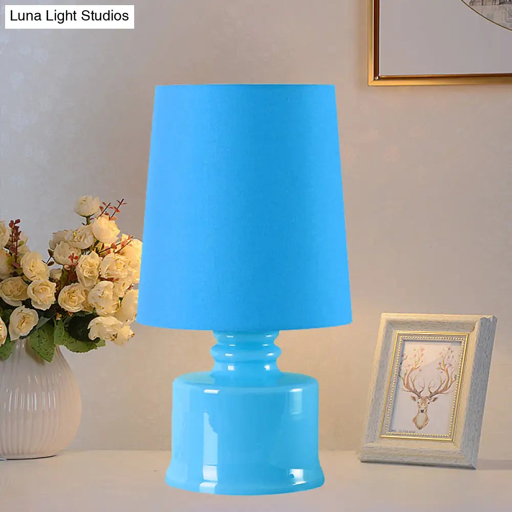 Mara - Macaron Fabric Cylindrical Night Lamp 1 Light Blue/Yellow/White Table With Drum Glass Base