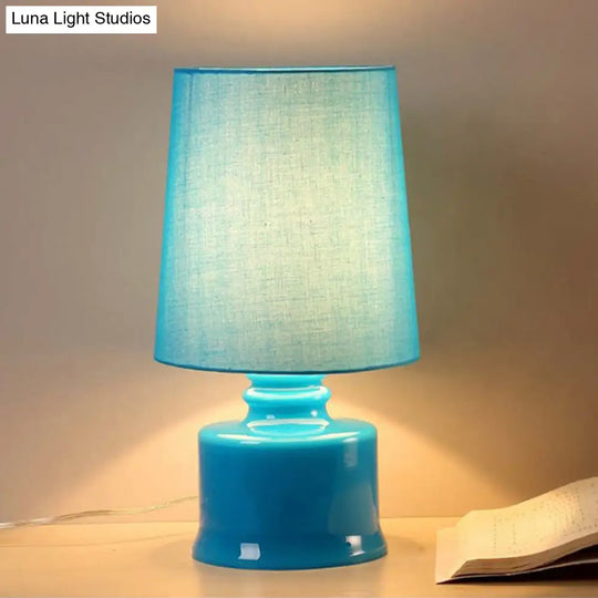 Macaron Table Lamp With Fabric Shade & Glass Base - 1 Light Blue/Yellow/White Blue