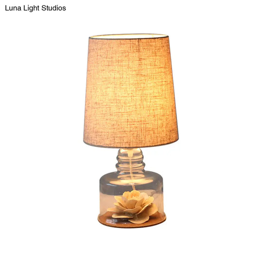 Mara - Macaron Fabric Cylindrical Night Lamp 1 Light Blue/Yellow/White Table With Drum Glass Base