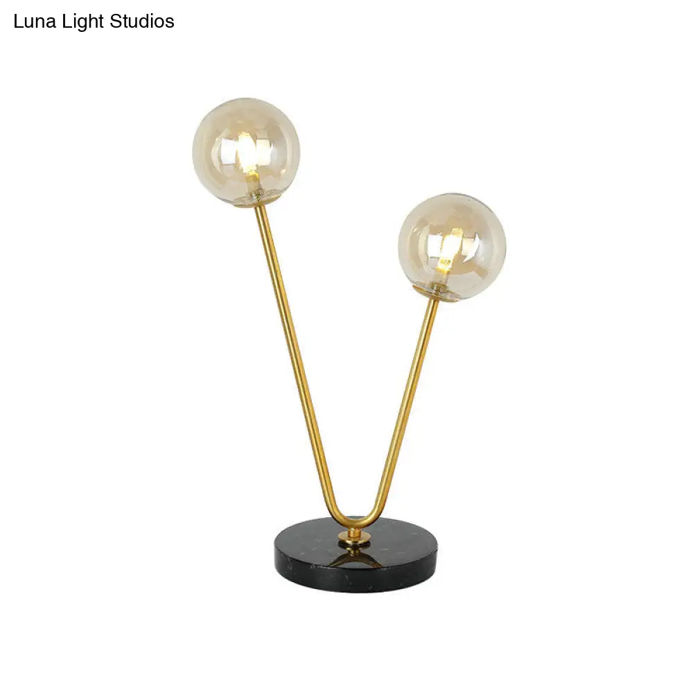 Marble Base Table Lamp: Modern Glass 2-Light Gold Ball Shade