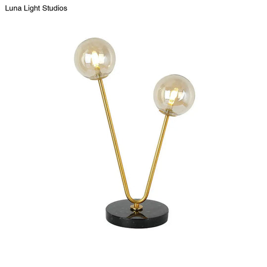 Marble Base Table Lamp: Modern Glass 2-Light Gold Ball Shade