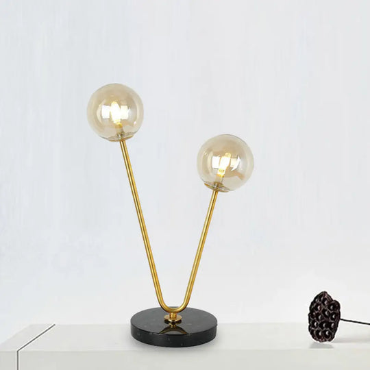 Marble Base Table Lamp: Modern Glass 2-Light Gold Ball Shade