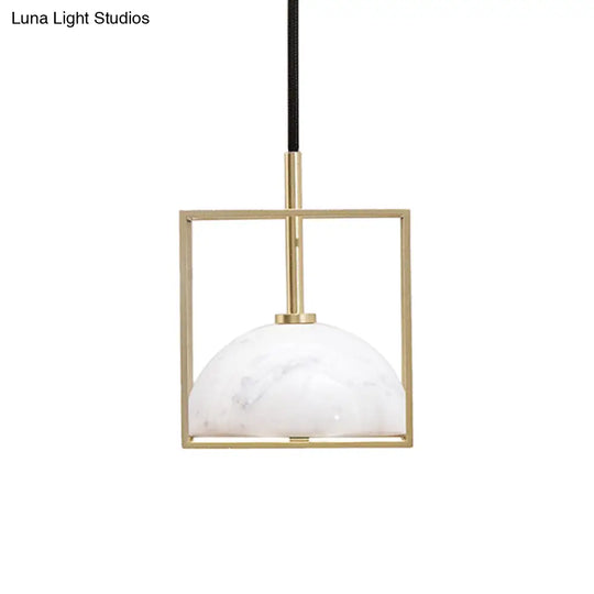 Marble Ceiling Pendant: Nordic Black/White/Green Dome Bedside Down Lighting With Brass Square Frame