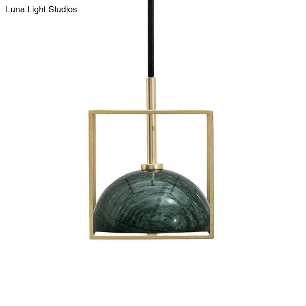 Marble Ceiling Pendant: Nordic Black/White/Green Dome Bedside Down Lighting With Brass Square Frame