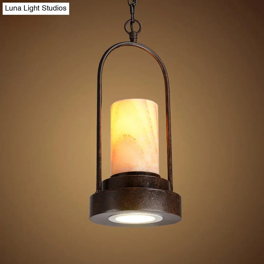 Marble Cylinder Pendant Lamp - 1-Bulb Hanging Light Fixture For Dining Room Rust Finish With Metal