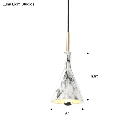 Simplicity 1-Light Black White Pendant Light With Marble Surface - Hanging Resin Cone Shade
