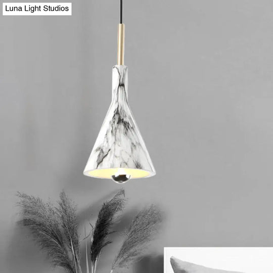 Marble Design 1-Light Hanging Pendant With Black & White Resin Cone Shade