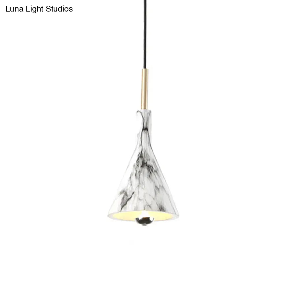 Marble Design 1-Light Hanging Pendant With Black & White Resin Cone Shade