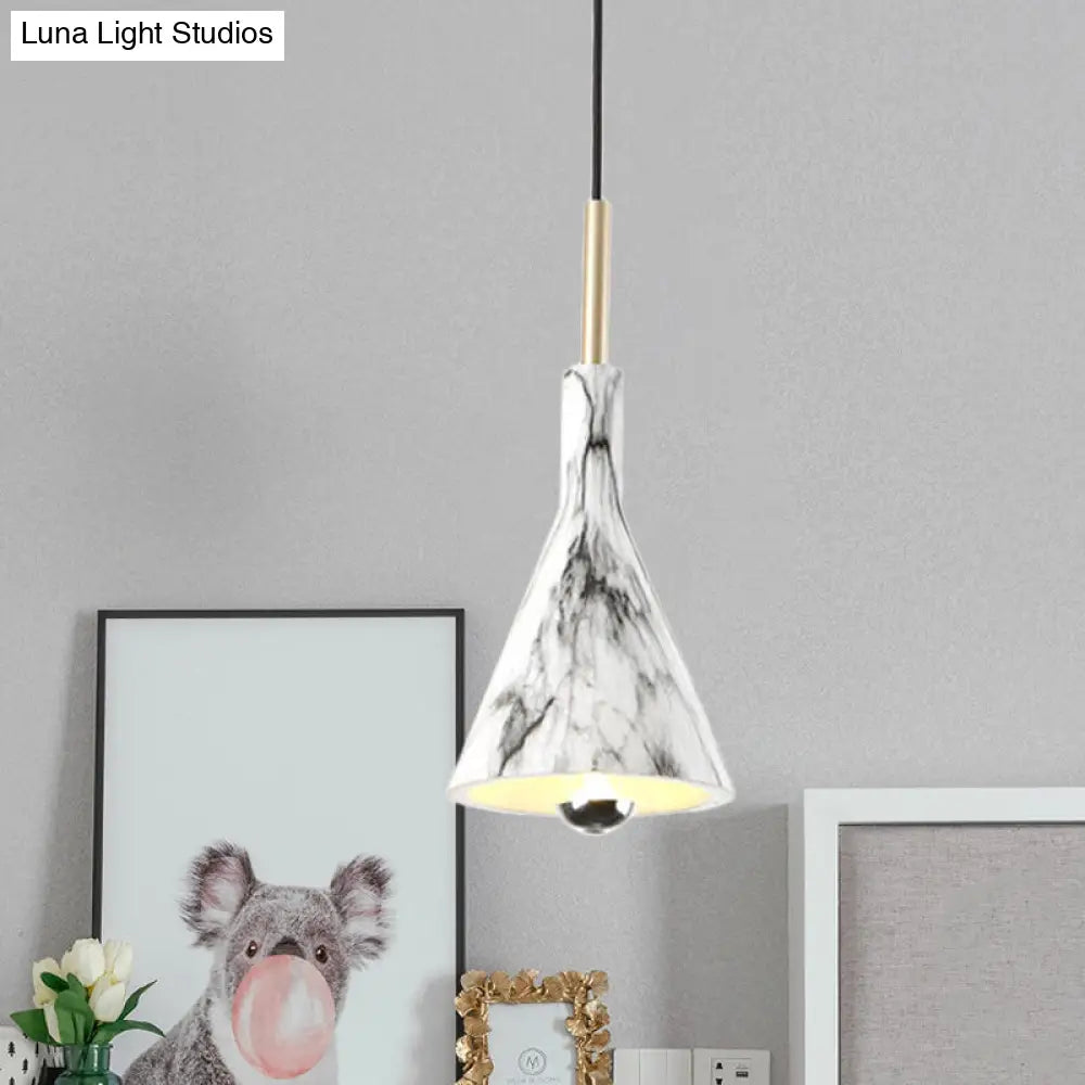 Simplicity 1-Light Black White Pendant Light With Marble Surface - Hanging Resin Cone Shade