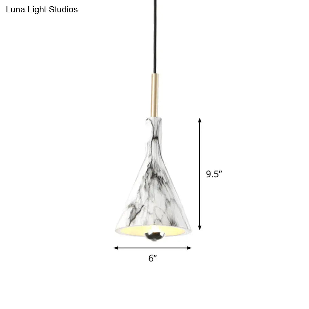 Marble Design 1-Light Hanging Pendant With Black & White Resin Cone Shade