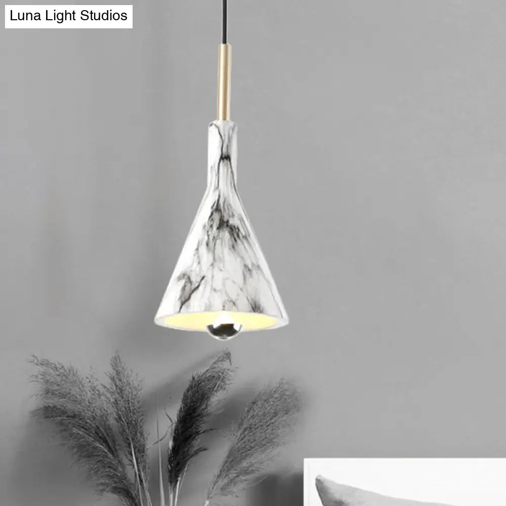 Simplicity 1-Light Black White Pendant Light With Marble Surface - Hanging Resin Cone Shade