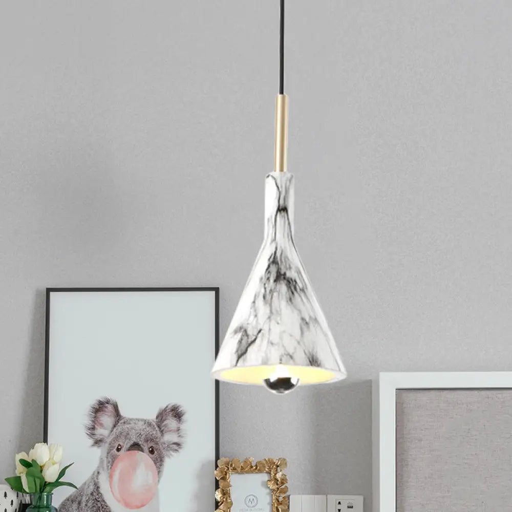 Marble Design 1-Light Hanging Pendant With Black & White Resin Cone Shade Black-White