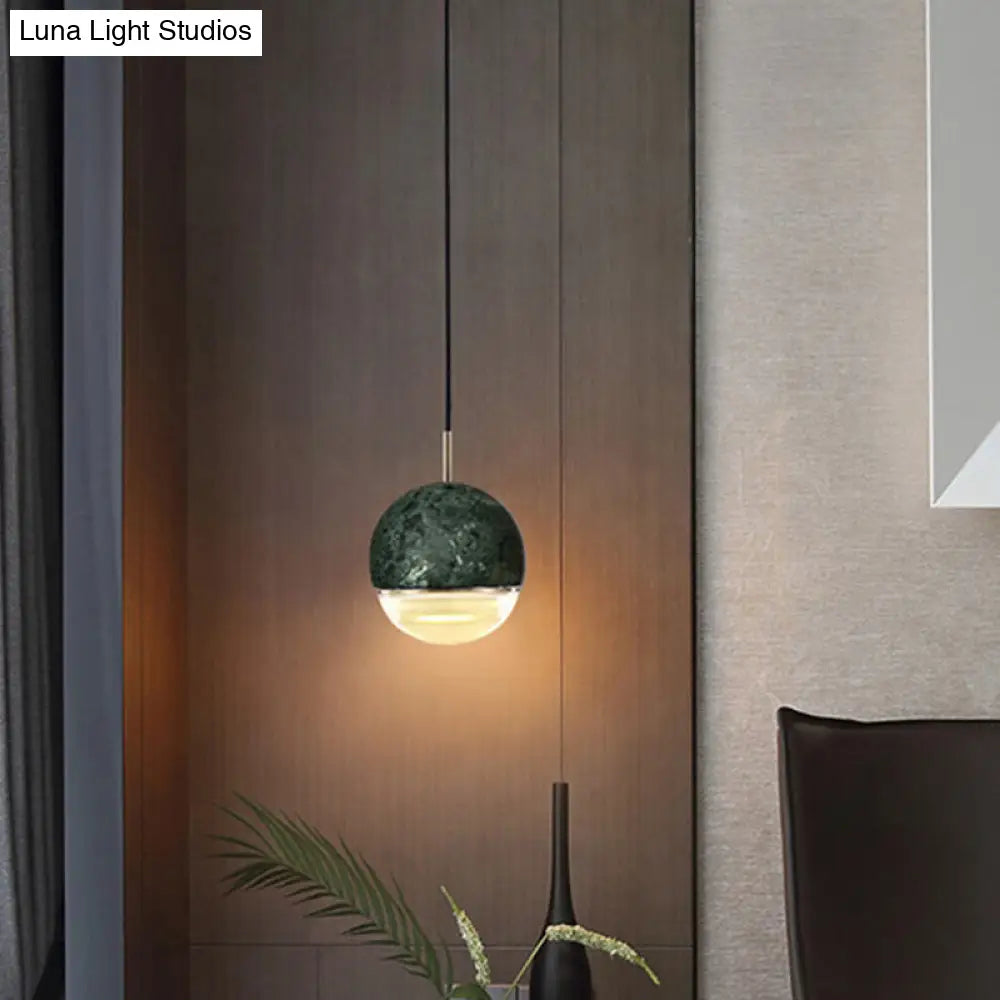 Simplicity Marble Dome Pendant Light For Dining Room - Single Bulb Suspension Fixture