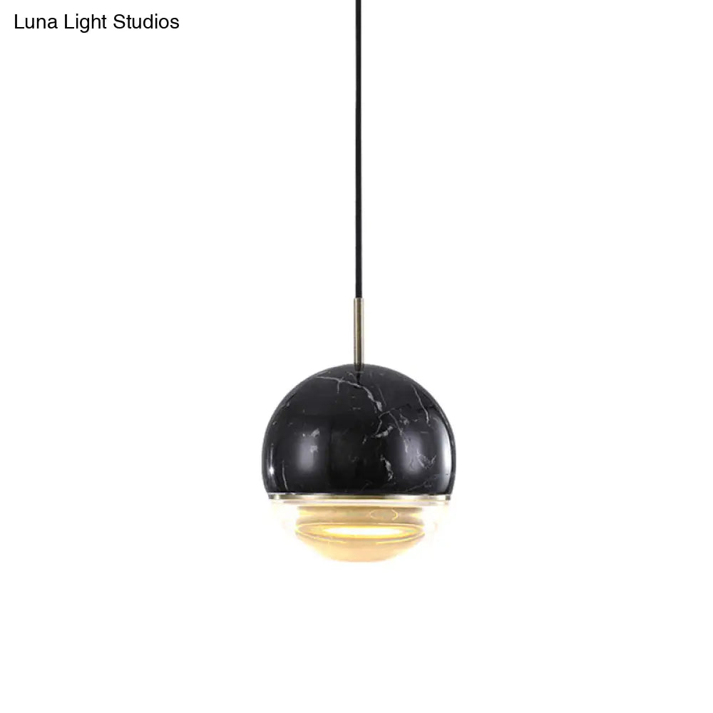 Simplicity Marble Dome Pendant Light For Dining Room - Single Bulb Suspension Fixture Black / 4