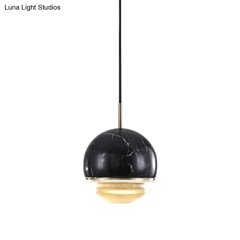 Simplicity Marble Dome Pendant Light For Dining Room - Single Bulb Suspension Fixture Black / 6