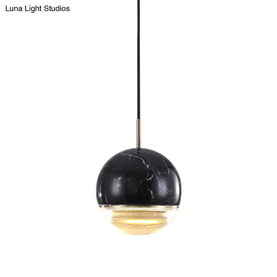 Simplicity Marble Dome Pendant Light For Dining Room - Single Bulb Suspension Fixture Black / 6