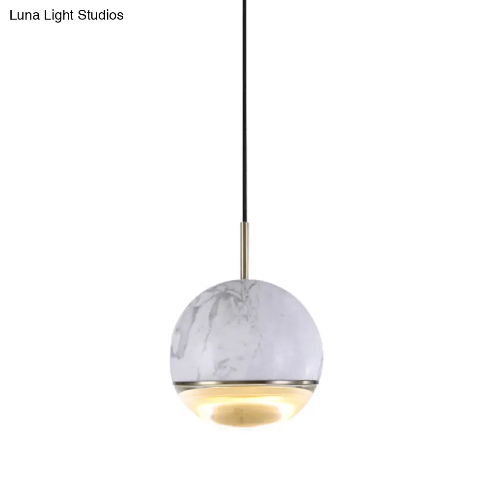 Simplicity Marble Dome Pendant Light For Dining Room - Single Bulb Suspension Fixture White / 6