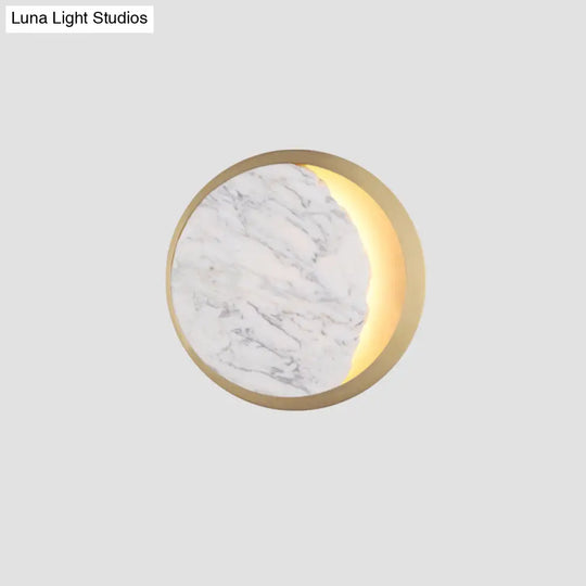 Marble Gold Led Wall Light With Moon Sconce Design And Metallic Ring - Elegant Bedside Fixture