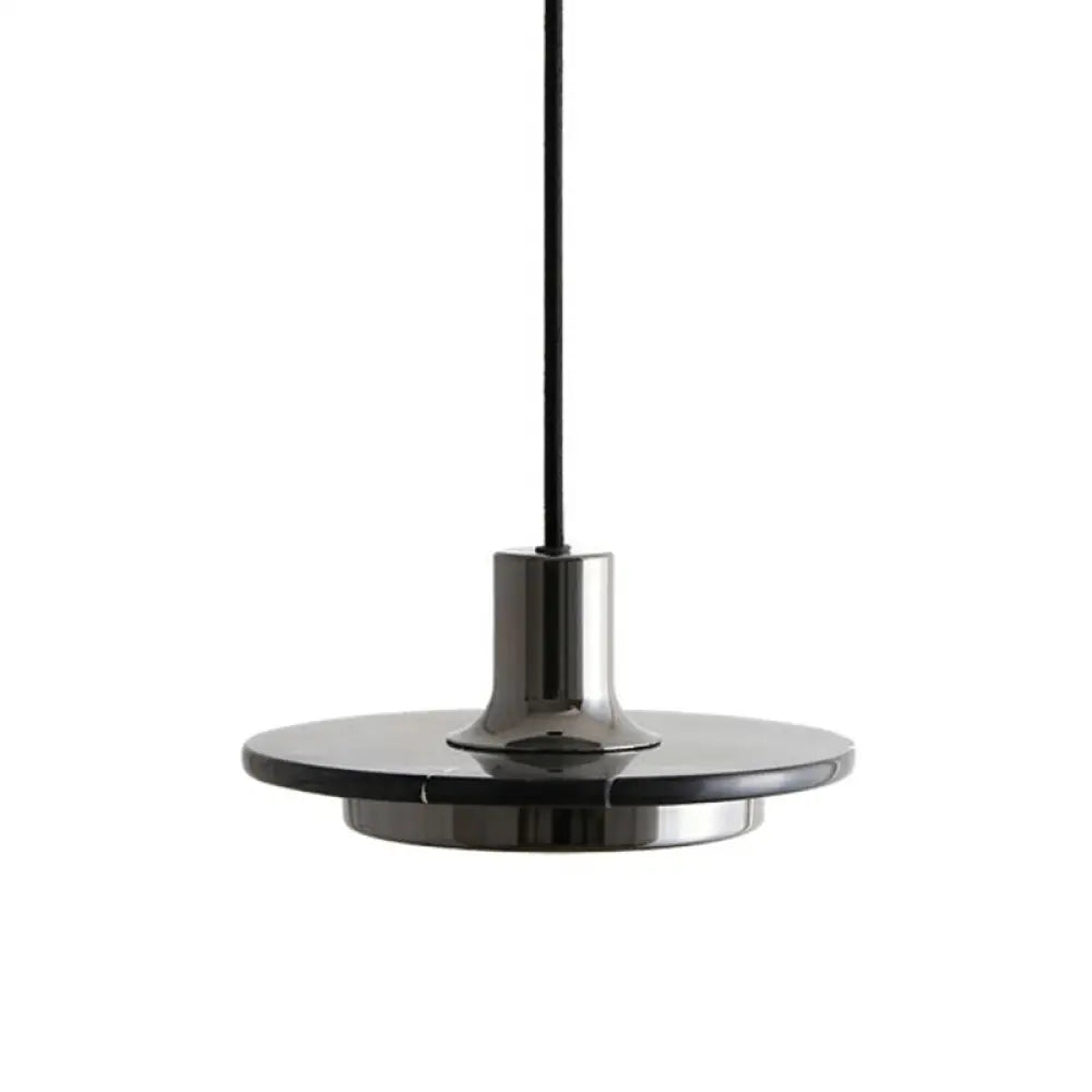 Marble Led Pendant Light For Restaurants With Modern Pot-Lid Design And 1 Bulb Black