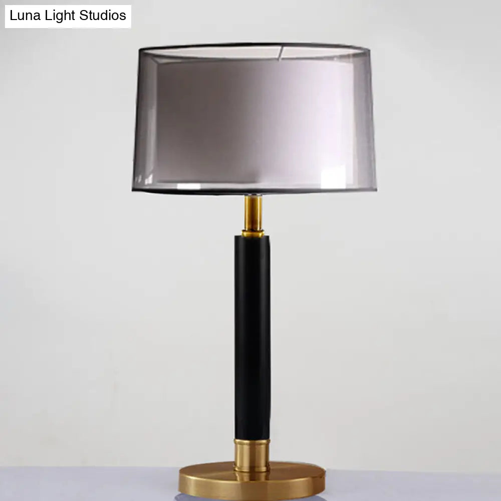 Modern Black Table Lamp With Double Drum Shade Night Light And 6-Bulb Fabric Design For Living Room