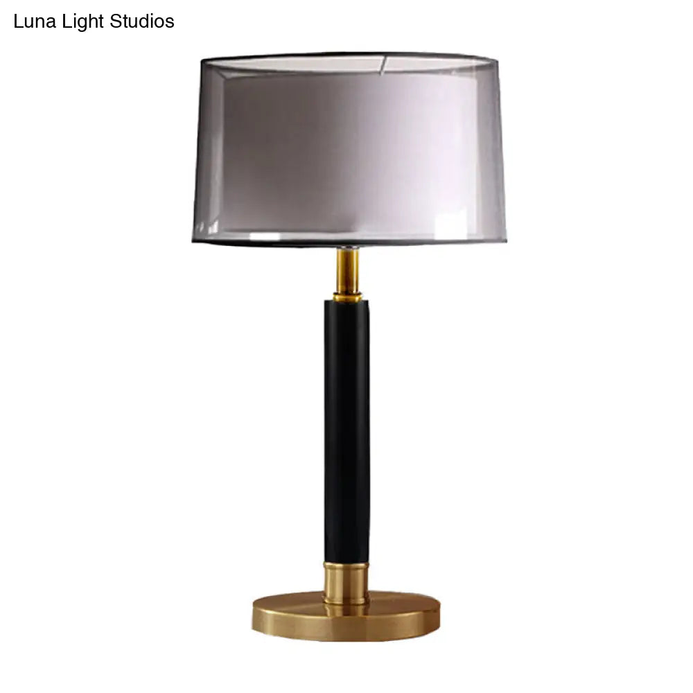 Modern Black Table Lamp With Double Drum Shade Night Light And 6-Bulb Fabric Design For Living Room