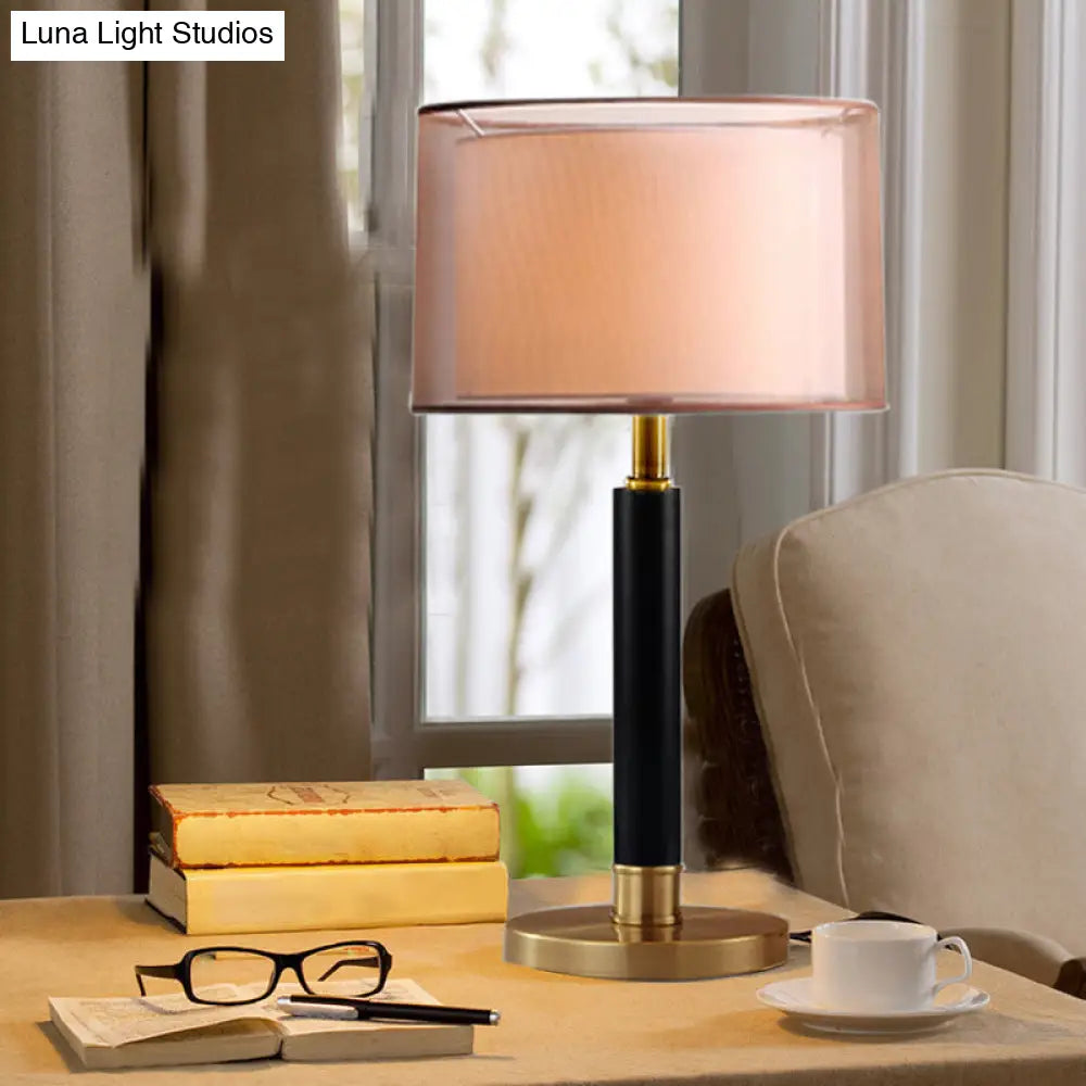 Modern Black Table Lamp With Double Drum Shade Night Light And 6-Bulb Fabric Design For Living Room