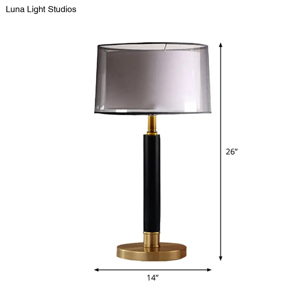 Modern Black Table Lamp With Double Drum Shade Night Light And 6-Bulb Fabric Design For Living Room