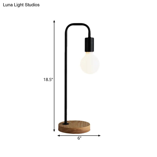 Maria - Industrial Bulb Shaped Night Light 1 Head Iron Table Lamp In Black With Wooden Base For