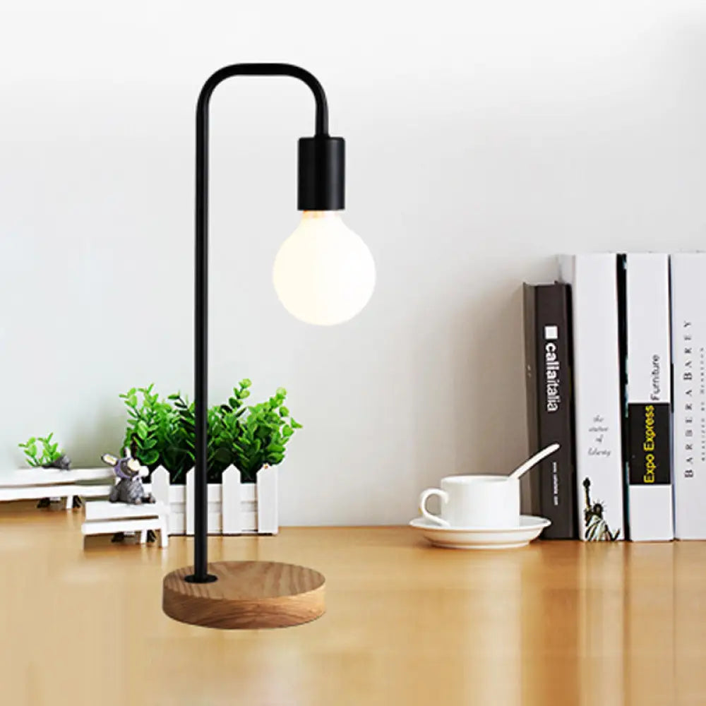 Maria - Industrial Bulb Shaped Night Light 1 Head Iron Table Lamp In Black With Wooden Base For