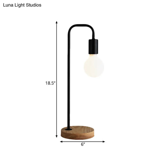 Black Iron Industrial Bulb Night Light With Wooden Base - Perfect For Bedroom Tables