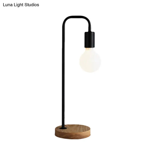 Black Iron Industrial Bulb Night Light With Wooden Base - Perfect For Bedroom Tables