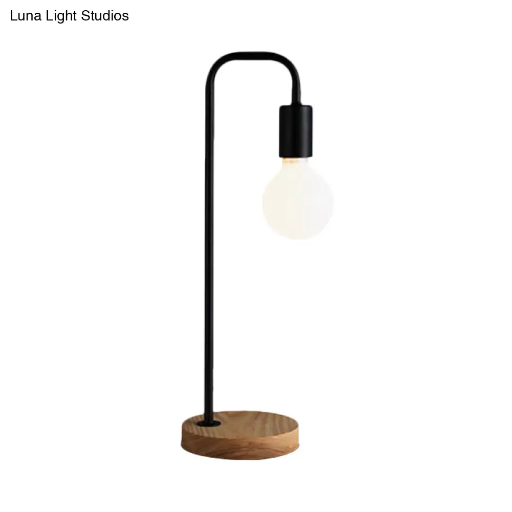 Maria - Industrial Bulb Shaped Night Light 1 Head Iron Table Lamp In Black With Wooden Base For