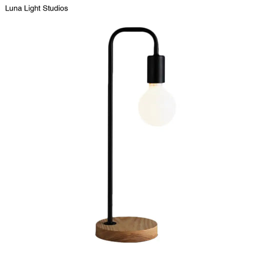 Maria - Industrial Bulb Shaped Night Light 1 Head Iron Table Lamp In Black With Wooden Base For