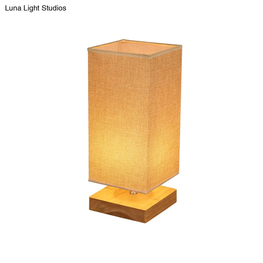 Maria - Rectangular Fabric Table Lamp Beige With Wood Pedestal