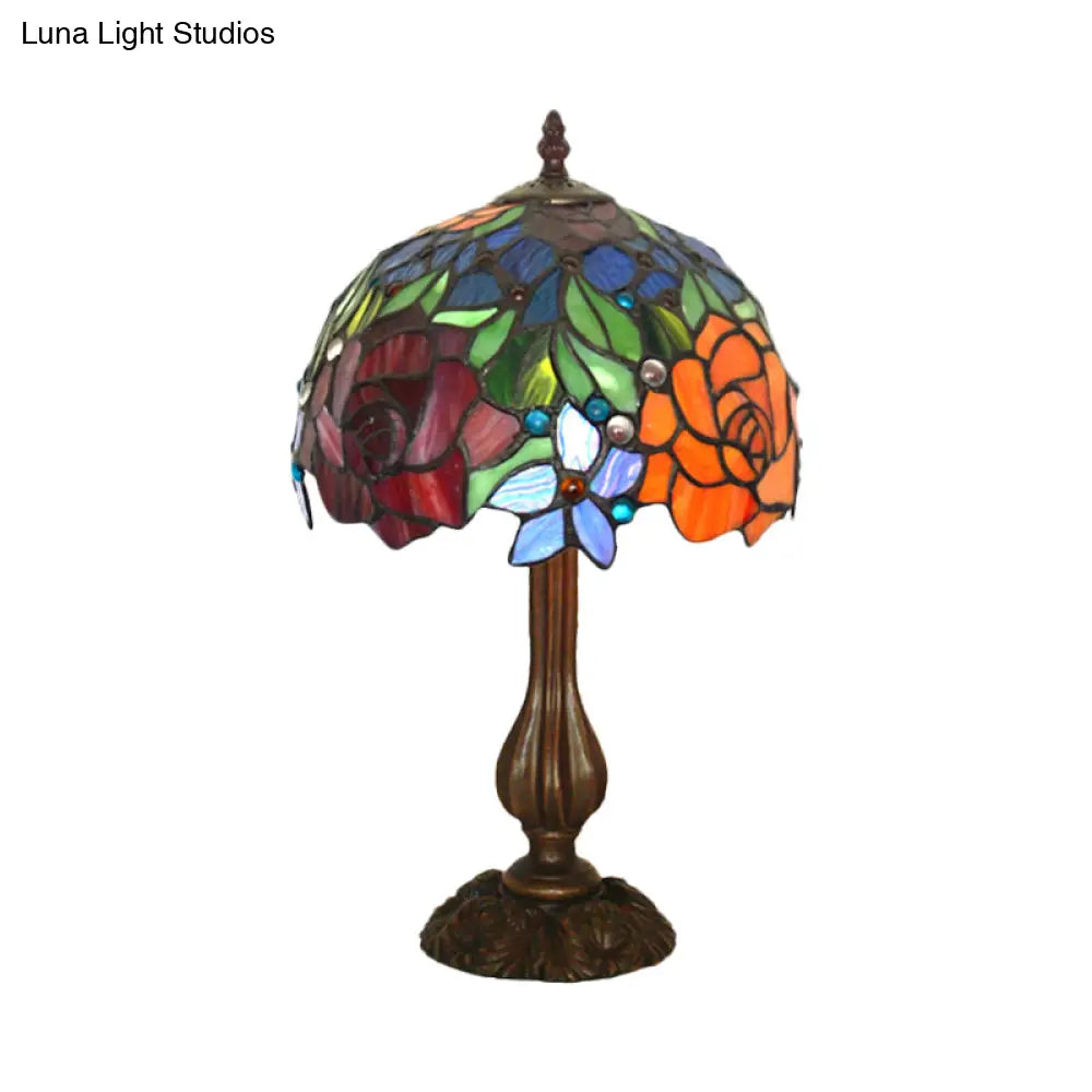 Maria - Victorian Blossom Table Lamp Multicolored Stained Glass Night Stand