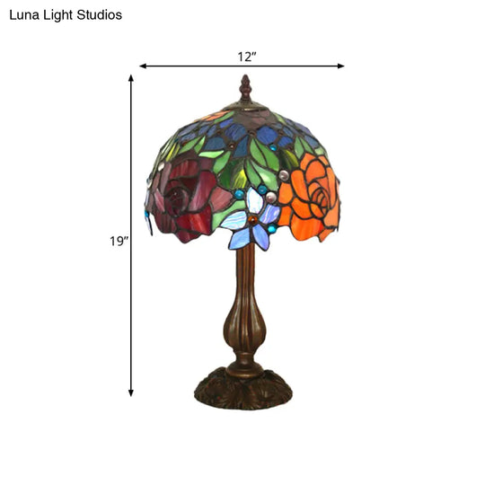 Maria - Victorian Blossom Table Lamp Multicolored Stained Glass Night Stand