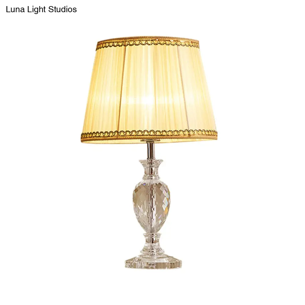 Traditional Pleated Crystal Nightstand Lamp With Fabric Shade - Yellow/Blue Parlor Table Light