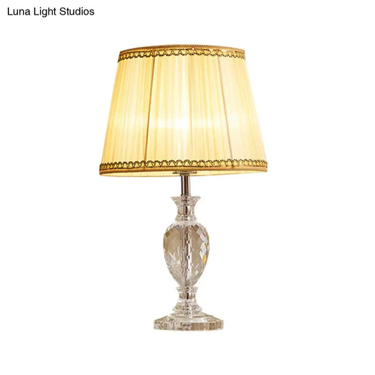 Traditional Pleated Crystal Nightstand Lamp With Fabric Shade - Yellow/Blue Parlor Table Light