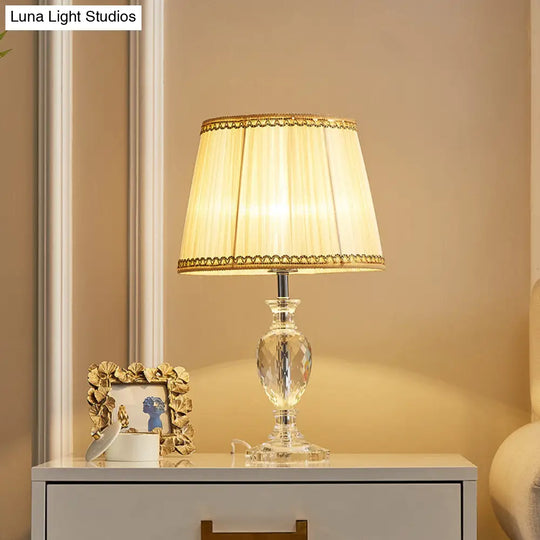 Traditional Pleated Crystal Nightstand Lamp With Fabric Shade - Yellow/Blue Parlor Table Light