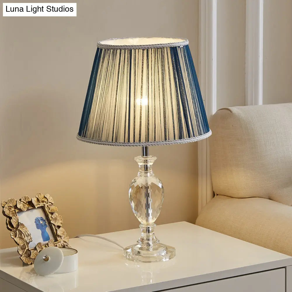 Marie-Christine - Traditional Pleated Shade Crystal Lamp 1 Head Fabric Table Light In