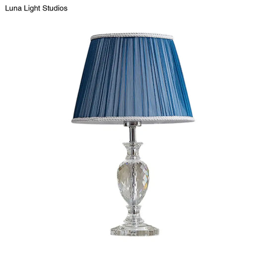 Traditional Pleated Crystal Nightstand Lamp With Fabric Shade - Yellow/Blue Parlor Table Light