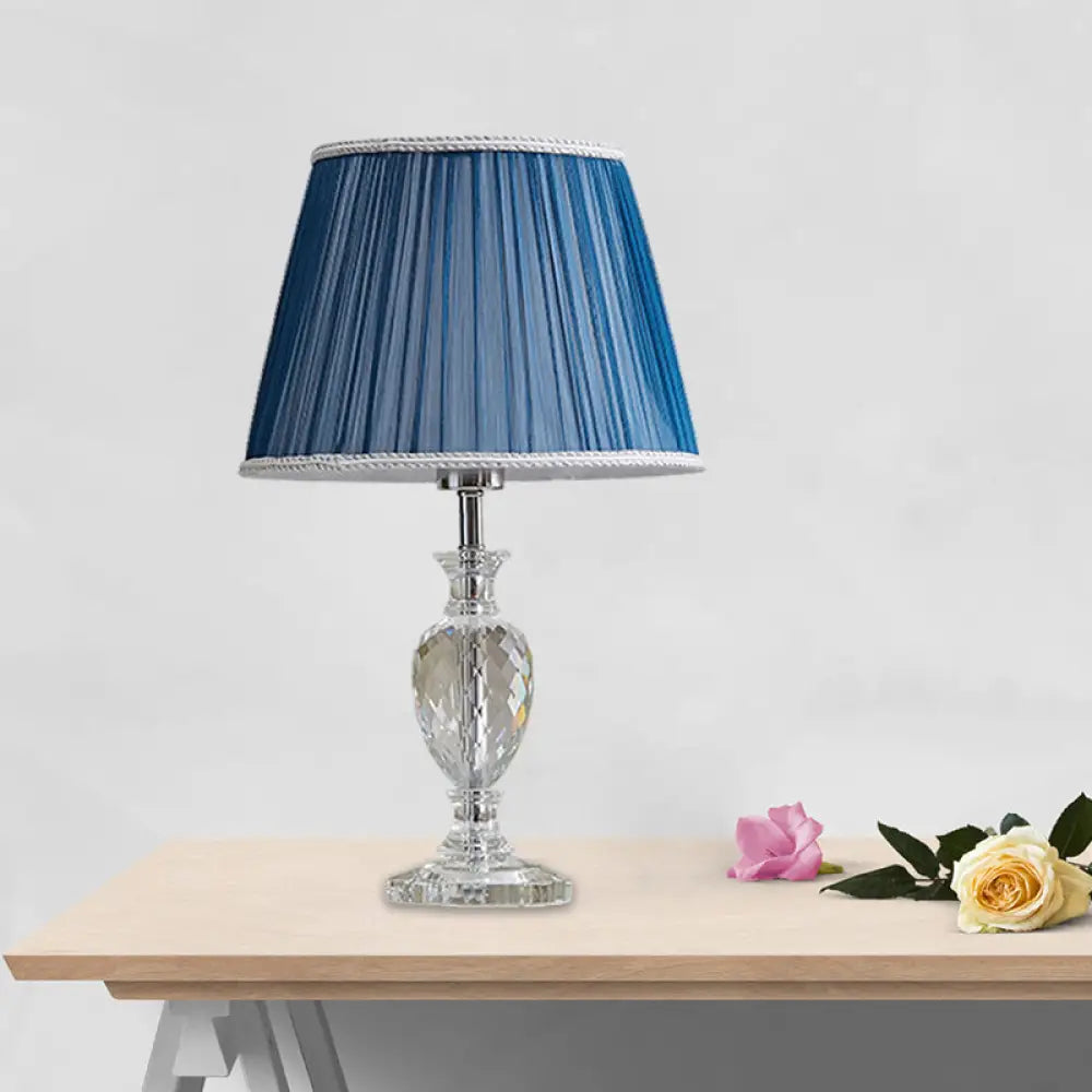 Marie-Christine - Traditional Pleated Shade Crystal Lamp 1 Head Fabric Table Light In Blue