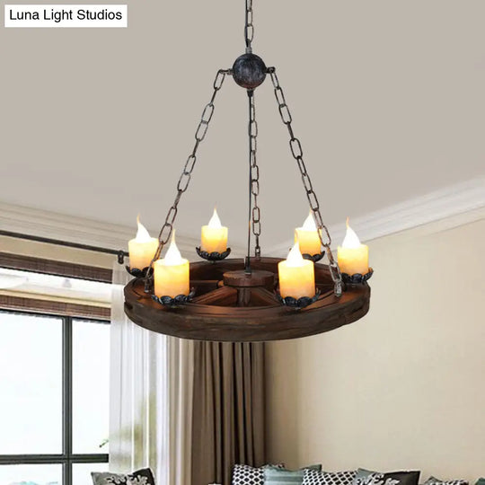Marina - Marble Chandelier Lamp: Elegant 6-Head Pendant With Wood Wheel Design