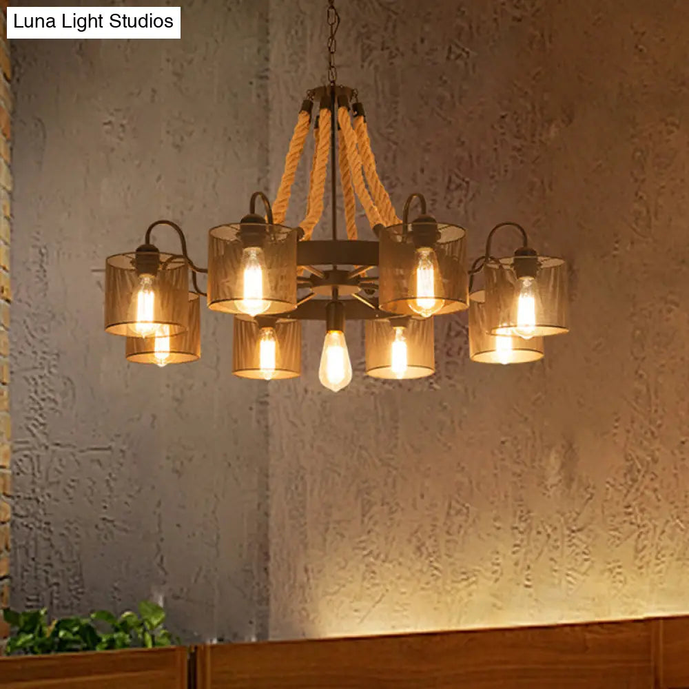 Marta - 9/13-Light Metal Black Chandelier: Farmhouse Rope Pendant Fixture 9 /