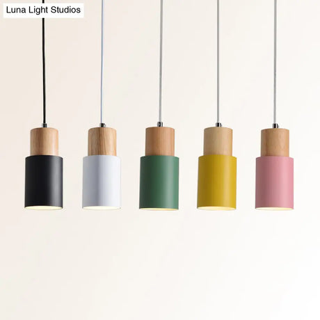 Marta - Metal Tubular Ceiling Pendant Minimalist 1-Light Suspension Lighting Fixture With Wood Top