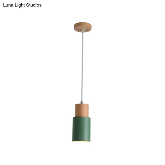 Marta - Metal Tubular Ceiling Pendant Minimalist 1-Light Suspension Lighting Fixture With Wood Top