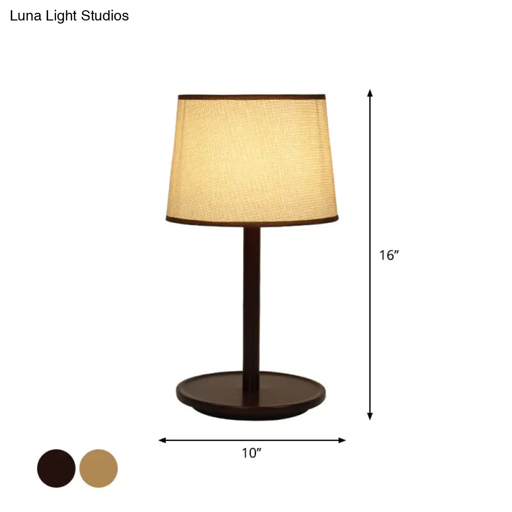 Nordic Style Tapered Shade Table Lamp - 1-Light Fabric Nightstand Light With Wood Base (Beige/Dark