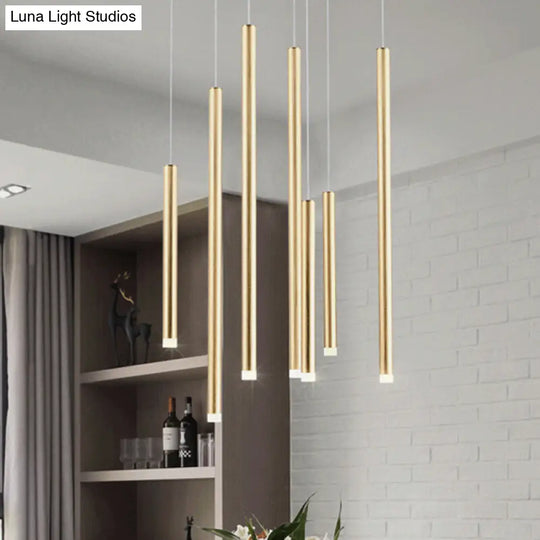 Martina - Brown/Gold Slim Pendant Lighting: Modern 7 Lights Metal Hanging Light