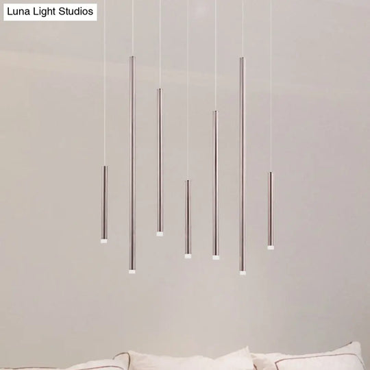 Martina - Brown/Gold Slim Pendant Lighting: Modern 7 Lights Metal Hanging Light